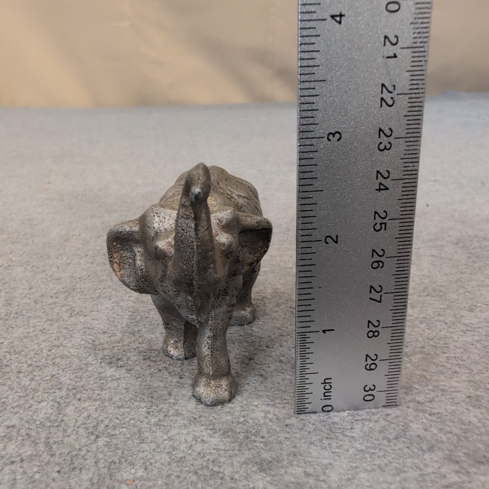 Vintage Cast Metal Elephant Figurine Lucky Trunk Up Silver Tone Decor - Picture 2 of 4